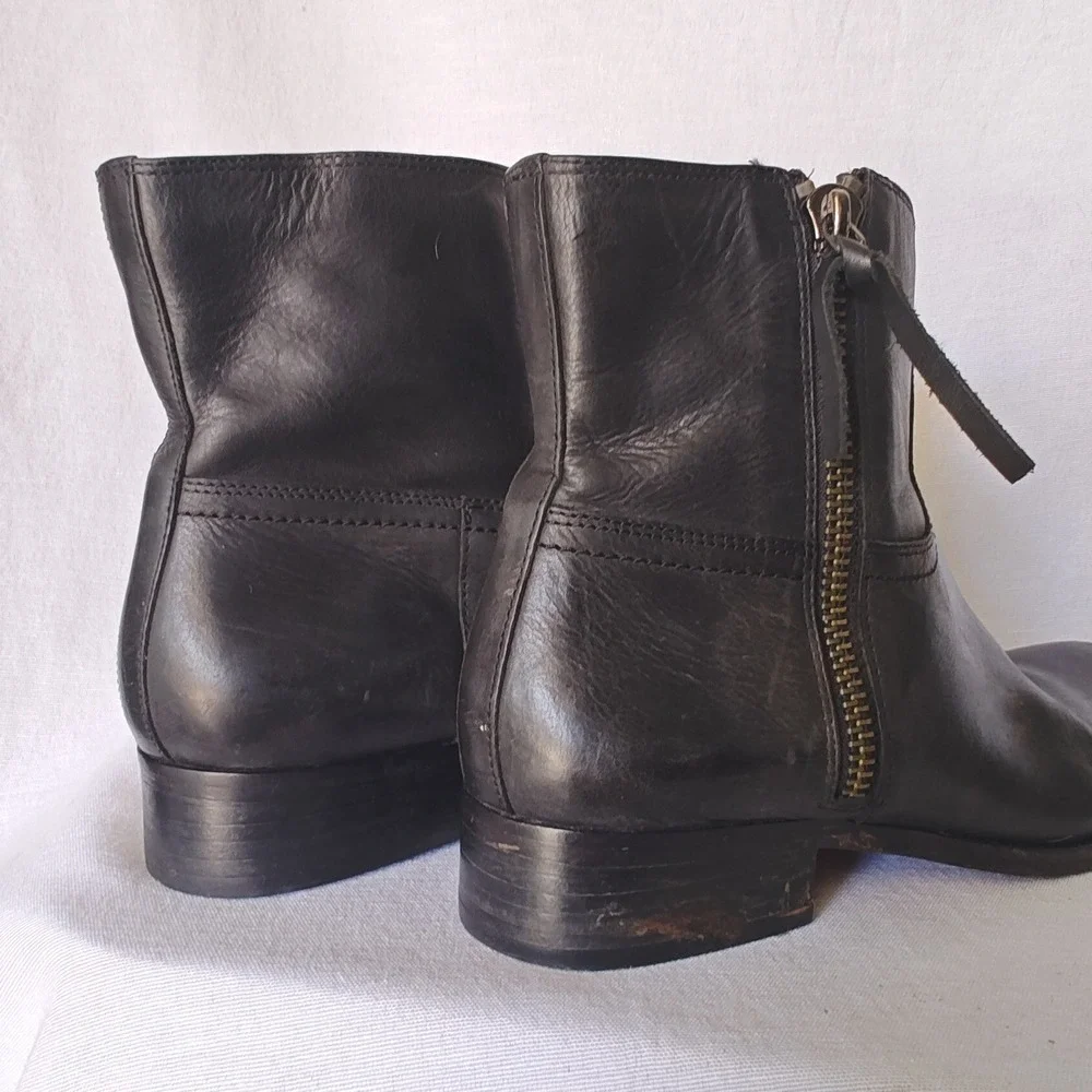 Coach Ankle Boots Womens‎ Black Leather Side Zip Low Block Heel Sample